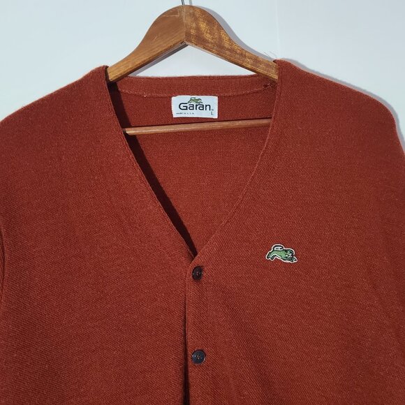 Vintage 80s Garan Burnt Orange Cardigan Sweater Men's Size Large Made in USA - Picture 2 of 6